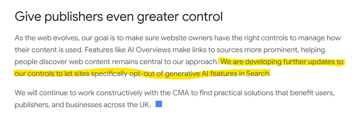 google anuncia controles para excluir contenido de funciones de ia en search
