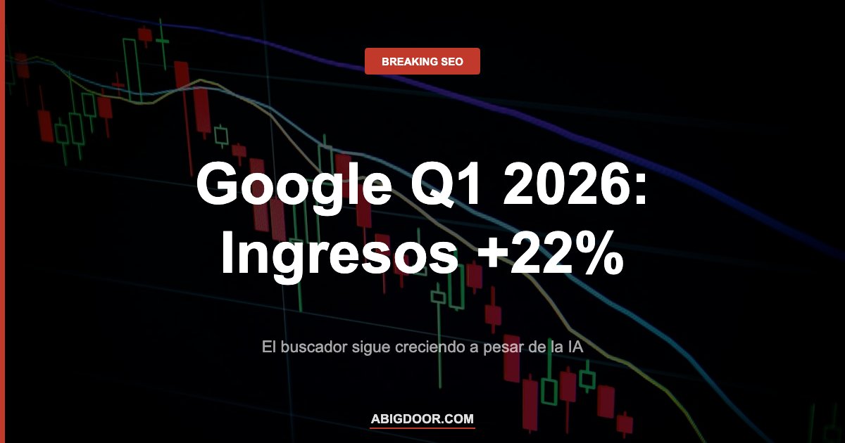 Gráfico financiero representando los resultados de Google Q1 2026 con crecimiento de ingresos publicitarios